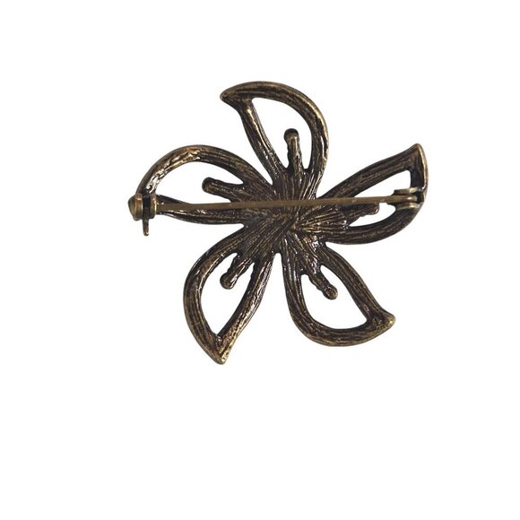 Vintage Bronze Star Rhinestone Filigree Brooch Pin - Picture 2 of 4